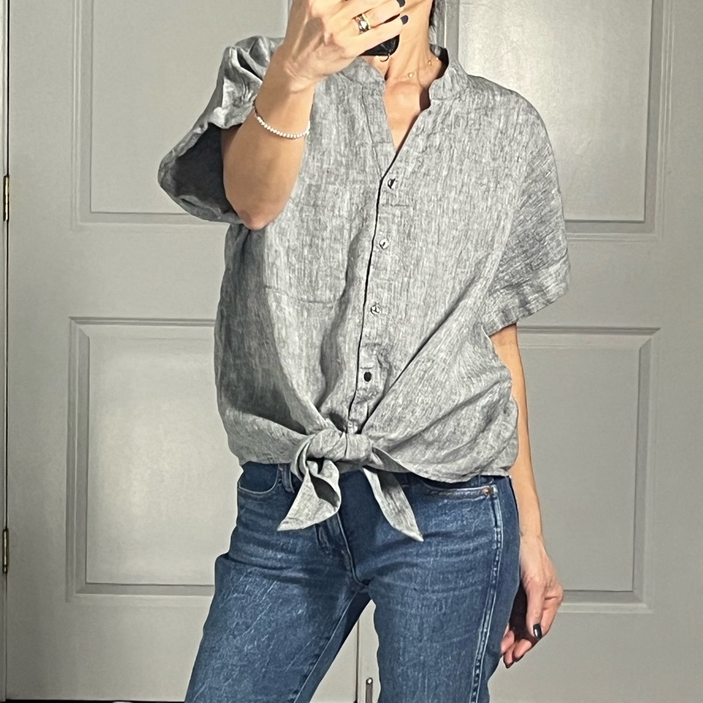 Charter Club 100% linen front tie blouse shirt size S - Picture 5 of 11